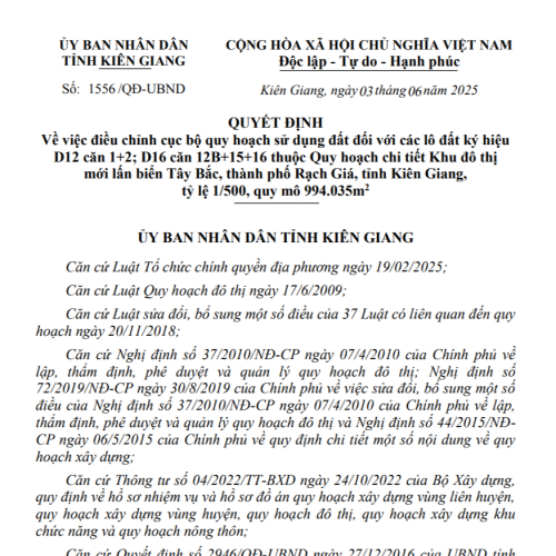 Quyết định điều chỉnh cục bộ quy hoạch sử dụng đất khu đô thị mói lấn biển Tây Bắc